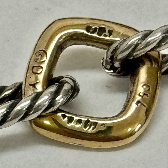 David Yurman Long Figaro Chain Necklace with 18K Gold “donut” Station - Picture 5 of 7